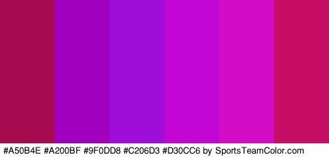 #A50B4E #A200BF #9F0DD8 #C206D3 #D30CC6 #C60D64 Colors