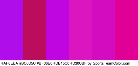 #AF0EEA #BC0D5C #BF06E0 #DB15C0 #D30CBF #E00095 Colors