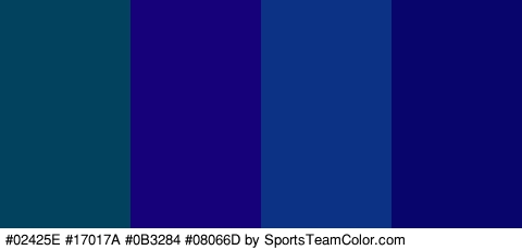 #02425E #17017A #0B3284 #08066D Colors