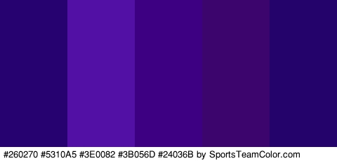 #260270 #5310A5 #3E0082 #3B056D #24036B Colors