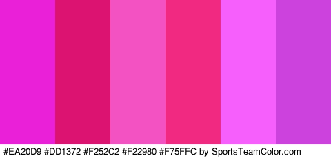 #EA20D9 #DD1372 #F252C2 #F22980 #F75FFC #CB42DD Colors