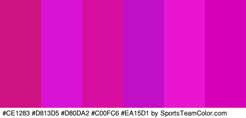 #CE1283 #D813D5 #D80DA2 #C00FC6 #EA15D1 #D600B9 Colors