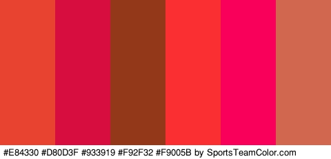 #E84330 #D80D3F #933919 #F92F32 #F9005B #D1674F Colors