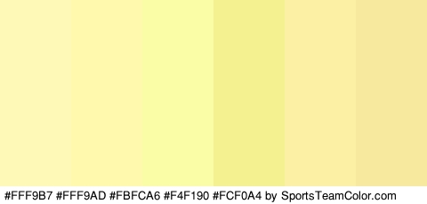 #FFF9B7 #FFF9AD #FBFCA6 #F4F190 #FCF0A4 #F7E99E Colors