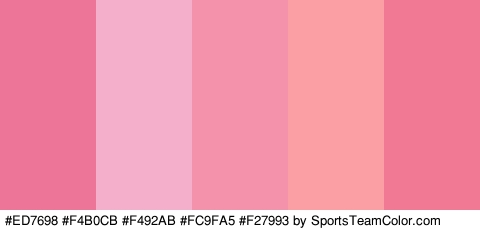 #ED7698 #F4B0CB #F492AB #FC9FA5 #F27993 Colors