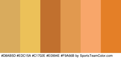 #D8AB5D #EDC15A #C1702E #E0994E #F9A66B #E57F27 Colors