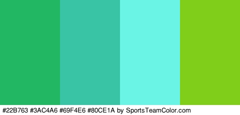 #22B763 #3AC4A6 #69F4E6 #80CE1A Colors