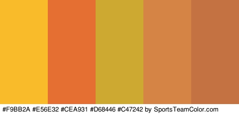 #F9BB2A #E56E32 #CEA931 #D68446 #C47242 Colors