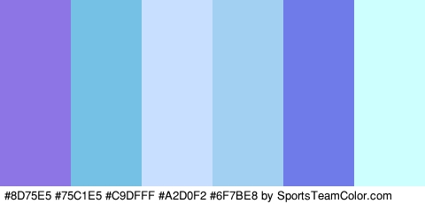 #8D75E5 #75C1E5 #C9DFFF #A2D0F2 #6F7BE8 #CCFFFE Colors