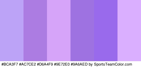 #BCA3F7 #AC7CE2 #D6A4F9 #9E72E0 #9A6AED #DBAFFF Colors