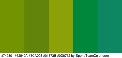 #749301 #62840A #8CA008 #01873B #0D8762 Colors