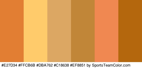 #E27D34 #FFCB6B #DBA762 #C18638 #EF8851 #B5670E Colors