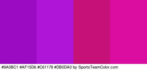 #9A0BC1 #AF15D6 #C61178 #DB0DA0 Colors