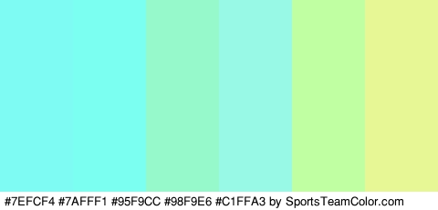 #7EFCF4 #7AFFF1 #95F9CC #98F9E6 #C1FFA3 #E8F796 Colors