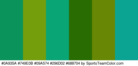 #0A935A #749E0B #09A574 #296D02 #688704 #0BA391 Colors