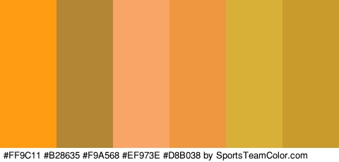 #FF9C11 #B28635 #F9A568 #EF973E #D8B038 #C99A2C Colors