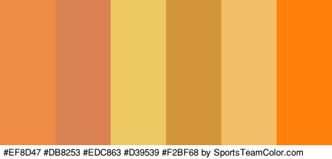 #EF8D47 #DB8253 #EDC863 #D39539 #F2BF68 #FF810C Colors