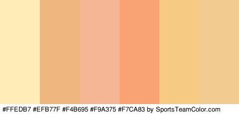 #FFEDB7 #EFB77F #F4B695 #F9A375 #F7CA83 #F2CB91 Colors