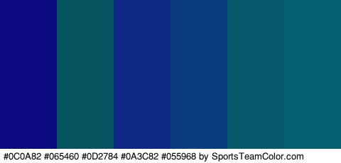 #0C0A82 #065460 #0D2784 #0A3C82 #055968 #076270 Colors