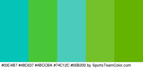 #03C4B7 #48C637 #4BCCBA #74C12C #65B200 Colors