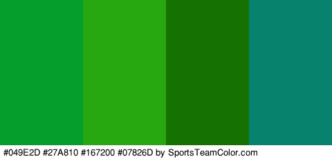 #049E2D #27A810 #167200 #07826D Colors