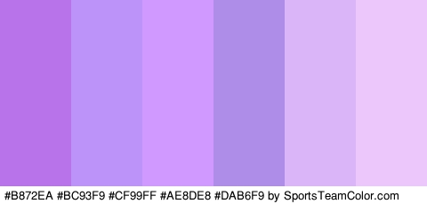 #B872EA #BC93F9 #CF99FF #AE8DE8 #DAB6F9 #ECC7FC Colors