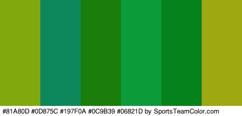 #81A80D #0D875C #197F0A #0C9B39 #06821D #9EA810 Colors