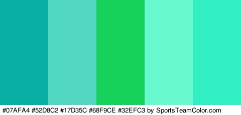 #07AFA4 #52D8C2 #17D35C #68F9CE #32EFC3 Colors