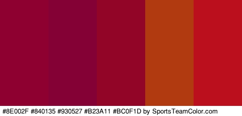 #8E002F #840135 #930527 #B23A11 #BC0F1D Colors