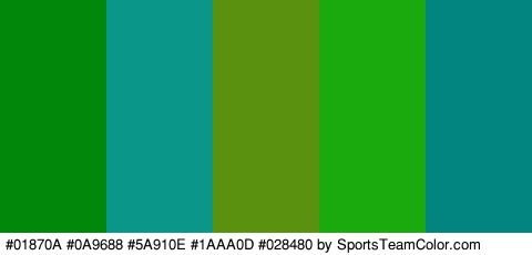 #01870A #0A9688 #5A910E #1AAA0D #028480 Colors