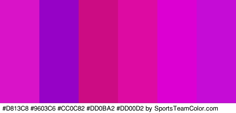 #D813C8 #9603C6 #CC0C82 #DD0BA2 #DD00D2 #C50CD6 Colors