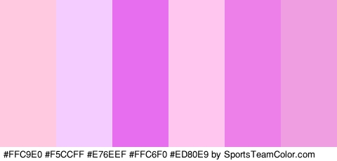 #FFC9E0 #F5CCFF #E76EEF #FFC6F0 #ED80E9 #EF9EE2 Colors