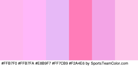 #FFB7F0 #FFB7FA #E8B9F7 #FF7CB9 #F2A4E6 #FFC6EC Colors