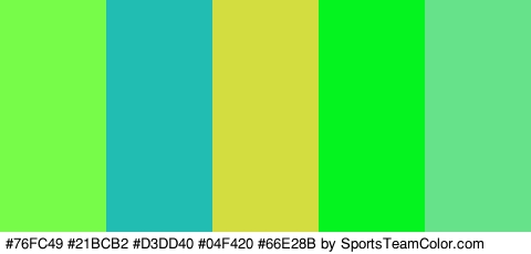 #76FC49 #21BCB2 #D3DD40 #04F420 #66E28B Colors