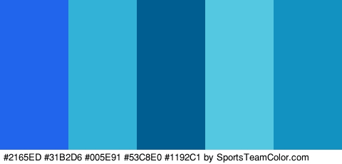 #2165ED #31B2D6 #005E91 #53C8E0 #1192C1 Colors