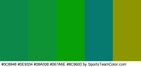 #0C8948 #0E9334 #08A008 #067A6E #8C9600 Colors