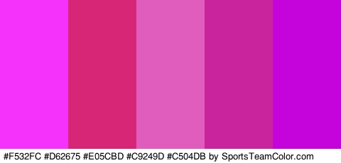 #F532FC #D62675 #E05CBD #C9249D #C504DB Colors