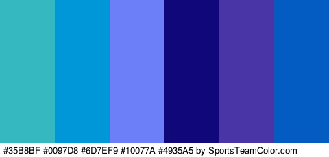 #35B8BF #0097D8 #6D7EF9 #10077A #4935A5 #035CC1 Colors