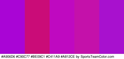 #A906D6 #C90C77 #BE09C1 #C411A9 #A812CE Colors