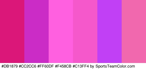 #DB1879 #CC2CC6 #FF60DF #F458CB #C13FF4 #F268AF Colors