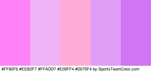 #FF82F6 #EEB2F7 #FFADD7 #E09FF4 #D075F4 Colors