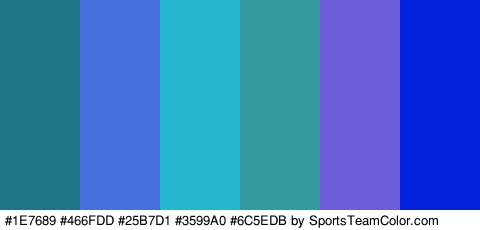 #1E7689 #466FDD #25B7D1 #3599A0 #6C5EDB #0421DB Colors