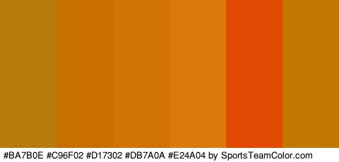 #BA7B0E #C96F02 #D17302 #DB7A0A #E24A04 #C17700 Colors