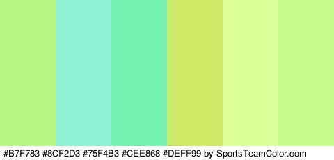 #B7F783 #8CF2D3 #75F4B3 #CEE868 #DEFF99 #C3FC8A Colors