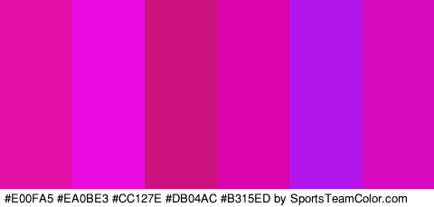 #E00FA5 #EA0BE3 #CC127E #DB04AC #B315ED #D80AC0 Colors