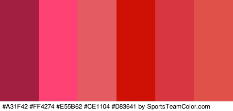 #A31F42 #FF4274 #E55B62 #CE1104 #D83641 #E0514A Colors