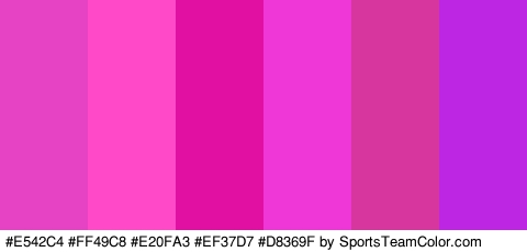 #E542C4 #FF49C8 #E20FA3 #EF37D7 #D8369F #BD26E2 Colors