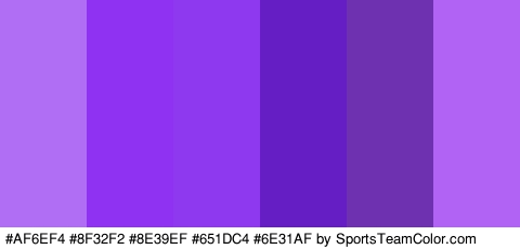 #AF6EF4 #8F32F2 #8E39EF #651DC4 #6E31AF #B164F4 Colors