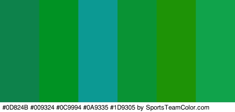 #0D824B #009324 #0C9994 #0A9335 #1D9305 #10A34B Colors