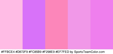 #FFBCE4 #D872F9 #FC85B9 #F298E9 #EF7FED Colors